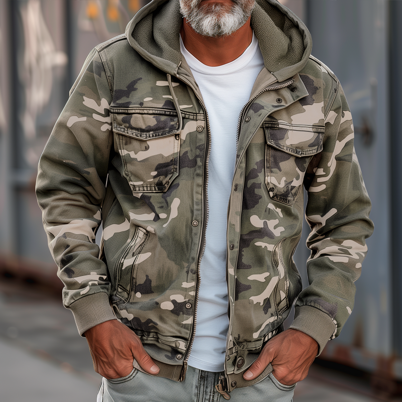 Fabian™ - Camouflage Cargojack voor heren - Met capuchon en ontwerp met meerdere zakken
