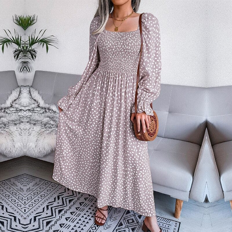 Lotte™ Elegante Beige Long Sleeve Maxi Jurk