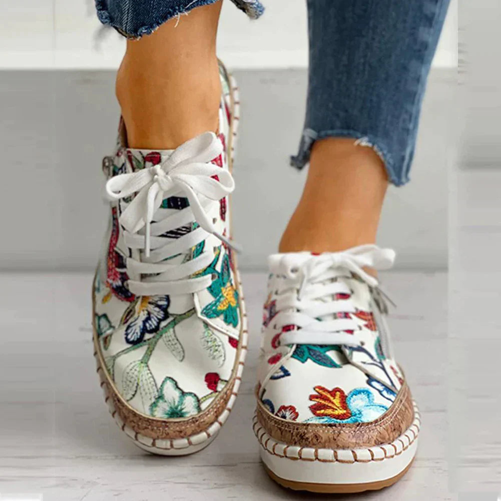 Ademende dames instapschoenen met bloemenborduurwerk - Lichtgewicht schoenen voor alle seizoenen