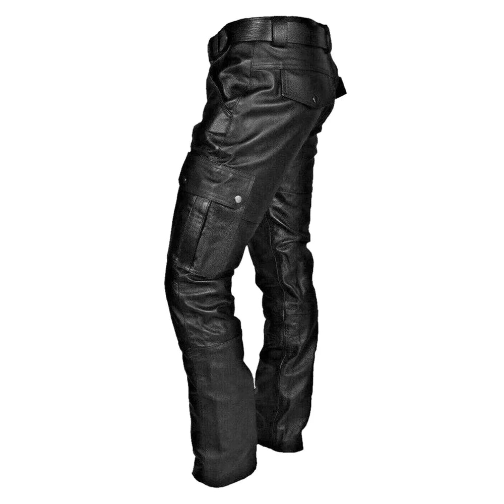 Heren Bikerbroek - Stijlvolle Kunstleren Motorbroek met Cargozakken