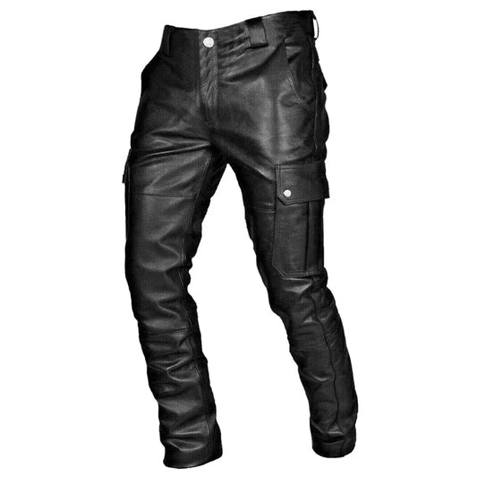 Heren Bikerbroek - Stijlvolle Kunstleren Motorbroek met Cargozakken