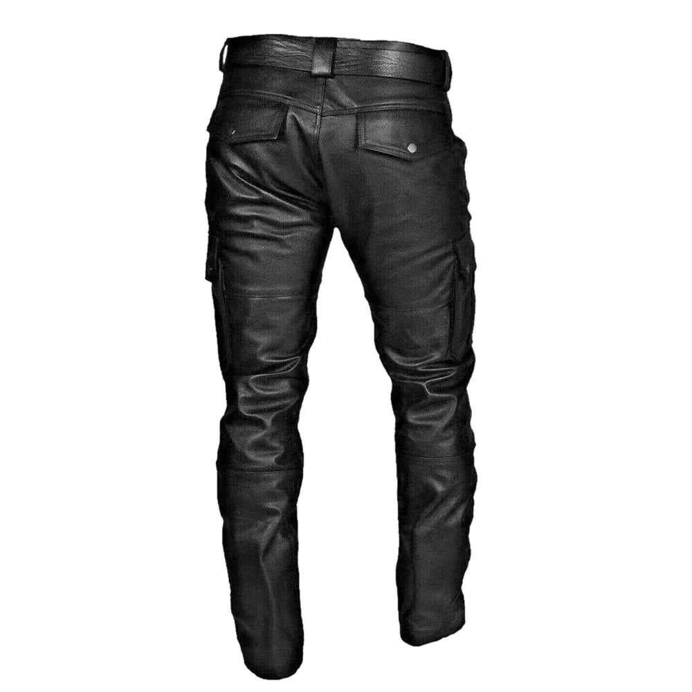 Heren Bikerbroek - Stijlvolle Kunstleren Motorbroek met Cargozakken