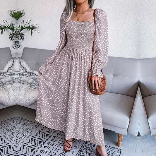 Lotte™ Elegante Beige Long Sleeve Maxi Jurk