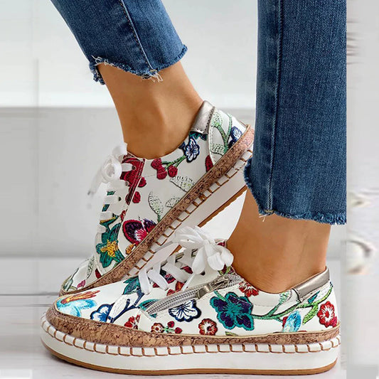 Ademende dames instapschoenen met bloemenborduurwerk - Lichtgewicht schoenen voor alle seizoenen