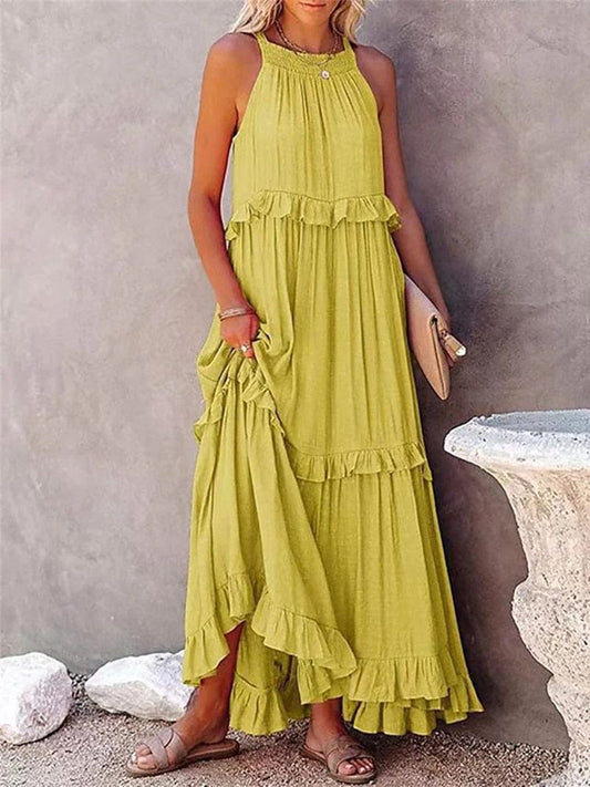 Meave™ Gele Losse Zomerse Feestelijke Maxi Jurk