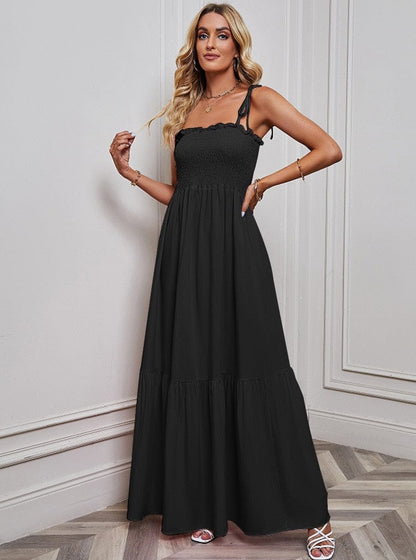Saar™ Zwarte Simpele Maxi Jurk Met Spaghetti Bandjes